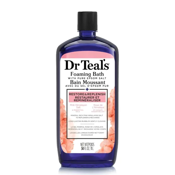 Dr Teal's Pink Himalayan foaming bath transforms your bath into a relaxing spa experience, enriched with essential oils to soothe and relieve stress while replenishing your body's minerals.