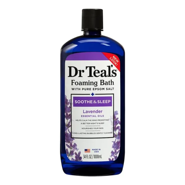 This is a 1000ml bottle of Dr Teal's Foaming Bath with Lavender, designed to soothe and promote sleep.