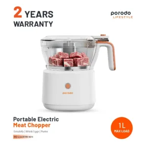 This is a portable and rechargeable electric food processor designed for chopping meat, vegetables, fruits, and nuts, featuring stainless steel blades and two size containers for efficient meal preparation with long battery life.