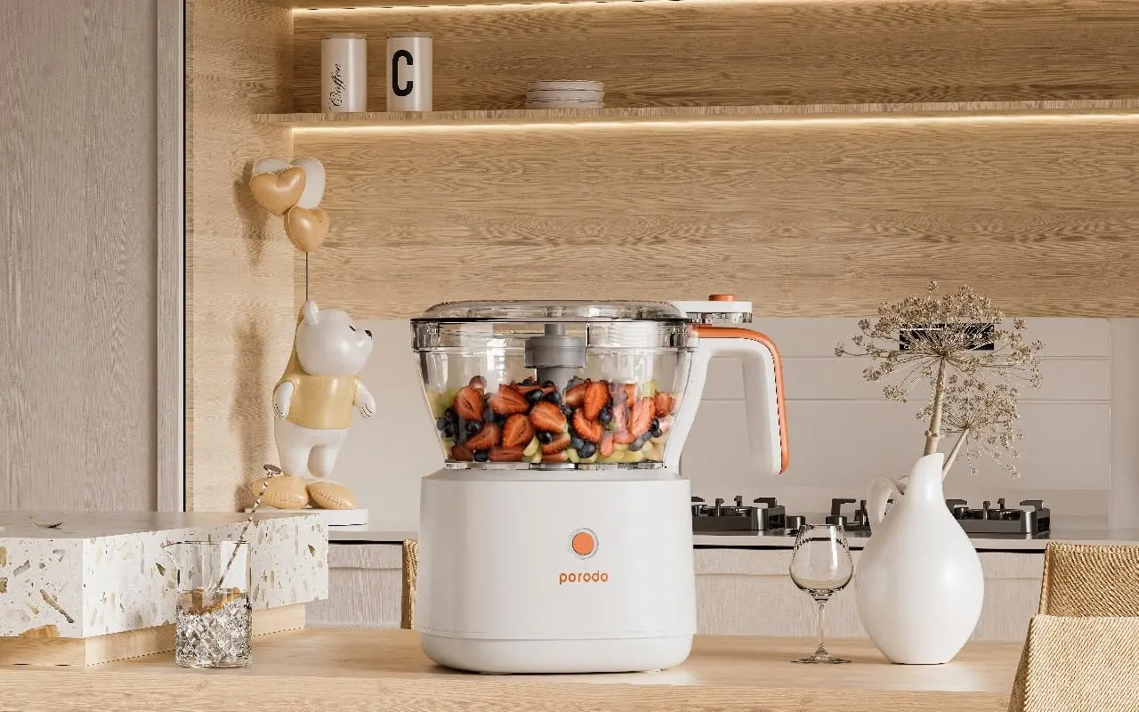 This is a portable and rechargeable electric food processor designed for chopping meat, vegetables, fruits, and nuts, featuring stainless steel blades and two size containers for efficient meal preparation with long battery life.