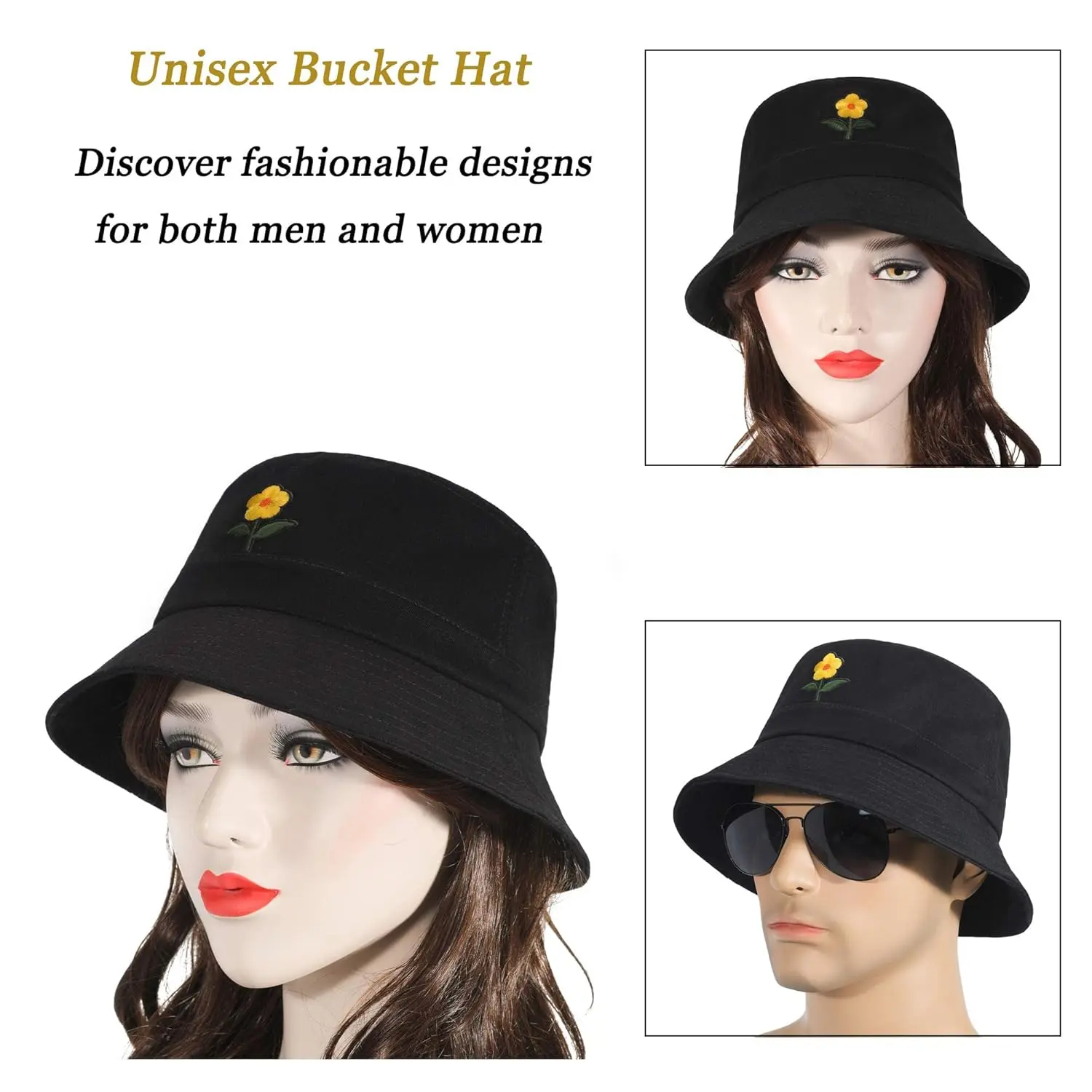 A unisex embroidered bucket hat with a cute animal pattern, perfect for summer fashion and outdoor activities like fishing, hiking, and beach vacations.