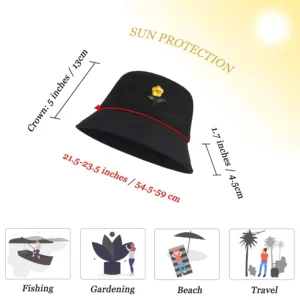 A unisex embroidered bucket hat with a cute animal pattern, perfect for summer fashion and outdoor activities like fishing, hiking, and beach vacations.