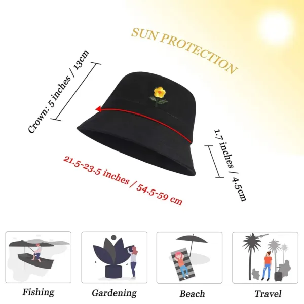 A unisex embroidered bucket hat with a cute animal pattern, perfect for summer fashion and outdoor activities like fishing, hiking, and beach vacations.