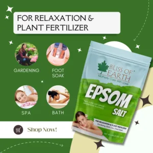 A one-kilogram bag of Epsom salt for relaxing baths, muscle pain relief, soothing skin, foot soaks and plant care.