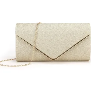 This women's evening clutch bag in black features a magnetic snap closure, providing enough room for your wallet, smartphone, makeup, and other daily essentials.