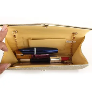 This women's evening clutch bag in black features a magnetic snap closure, providing enough room for your wallet, smartphone, makeup, and other daily essentials.