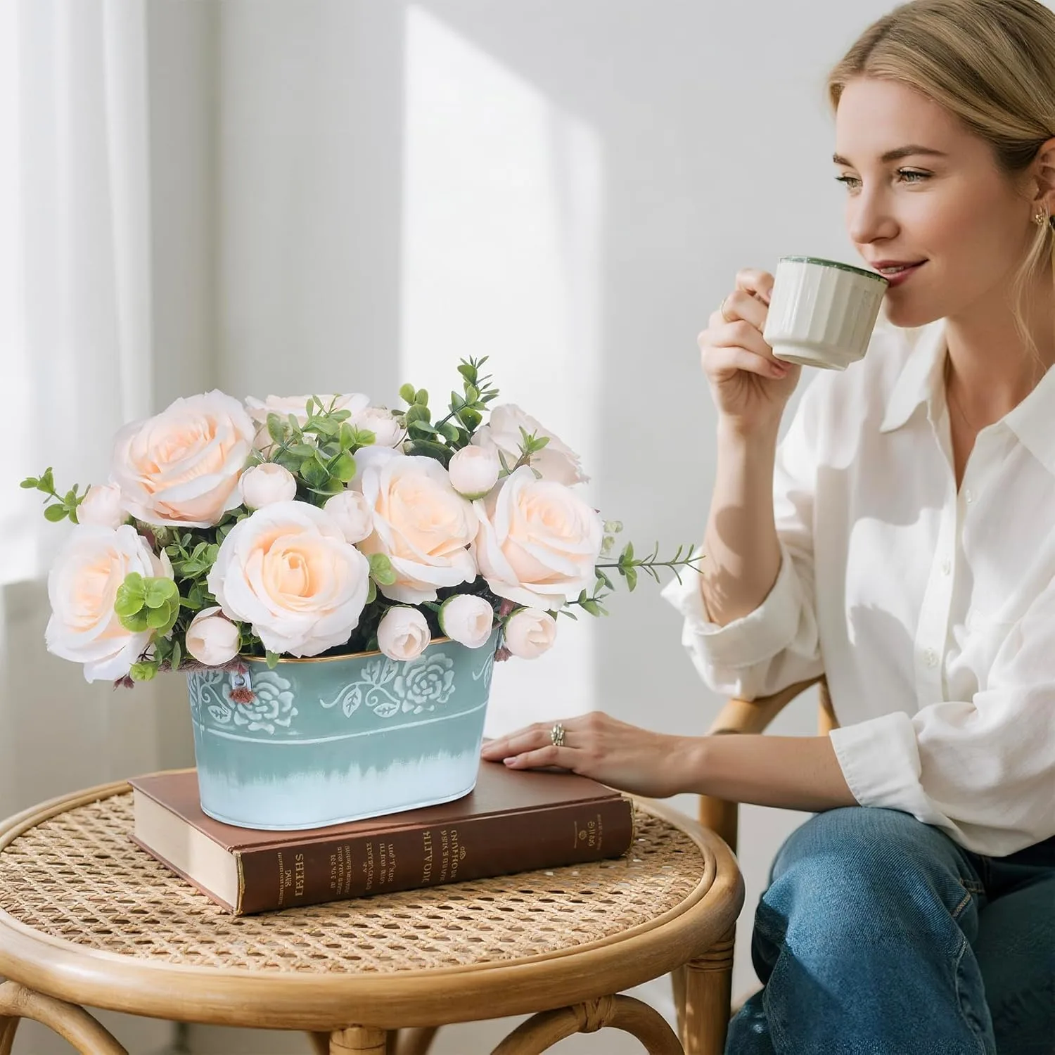 farmhouse rose centrepiece 4