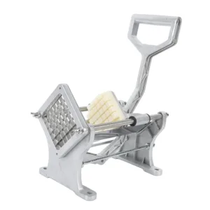 This heavy-duty stainless steel french fry cutter effortlessly slices potatoes and other vegetables with its labor-saving handle.