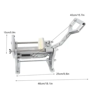 This heavy-duty stainless steel french fry cutter effortlessly slices potatoes and other vegetables with its labor-saving handle.