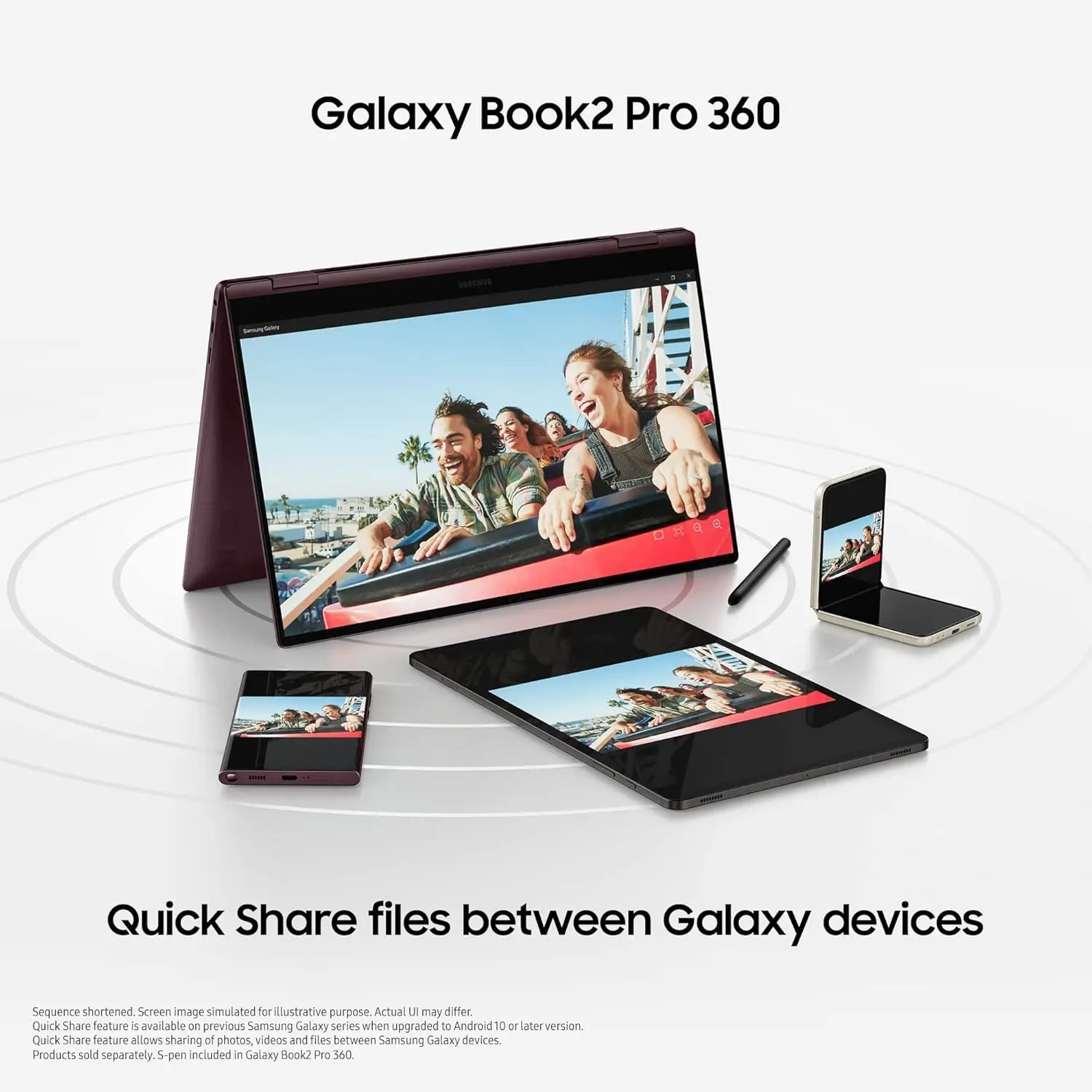 The Samsung Galaxy Book2 Pro 360 is a thin and light 2-in-1 laptop with an S Pen, Intel Evo i5 processor, 8 GB RAM, and 256 GB of storage in silver, perfect for productivity and creativity.