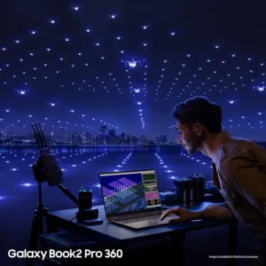 The Samsung Galaxy Book2 Pro 360 is a thin and light 2-in-1 laptop with an S Pen, Intel Evo i5 processor, 8 GB RAM, and 256 GB of storage in silver, perfect for productivity and creativity.