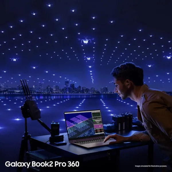The Samsung Galaxy Book2 Pro 360 is a thin and light 2-in-1 laptop with an S Pen, Intel Evo i5 processor, 8 GB RAM, and 256 GB of storage in silver, perfect for productivity and creativity.