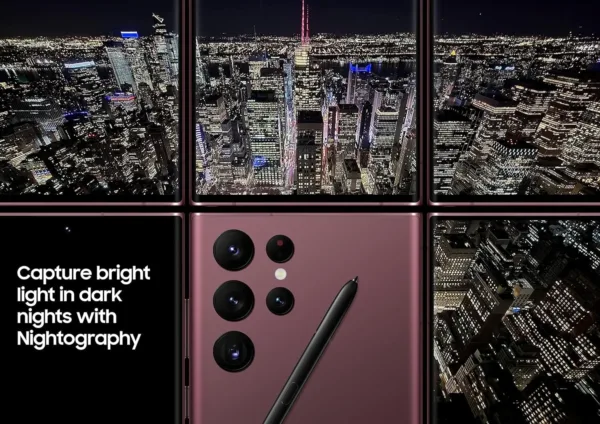 The Samsung Galaxy S22 Ultra in Phantom Black boasts a stunning 8K camera, embedded S Pen, a bright display, and long battery life for all-day use.