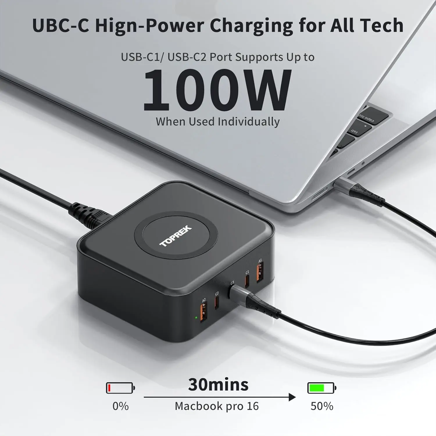 This 100W GaN charging station features three USB-C ports, two USB-A ports, and a 15W wireless charger for simultaneously powering up to six devices, making it ideal for home, office, and travel.