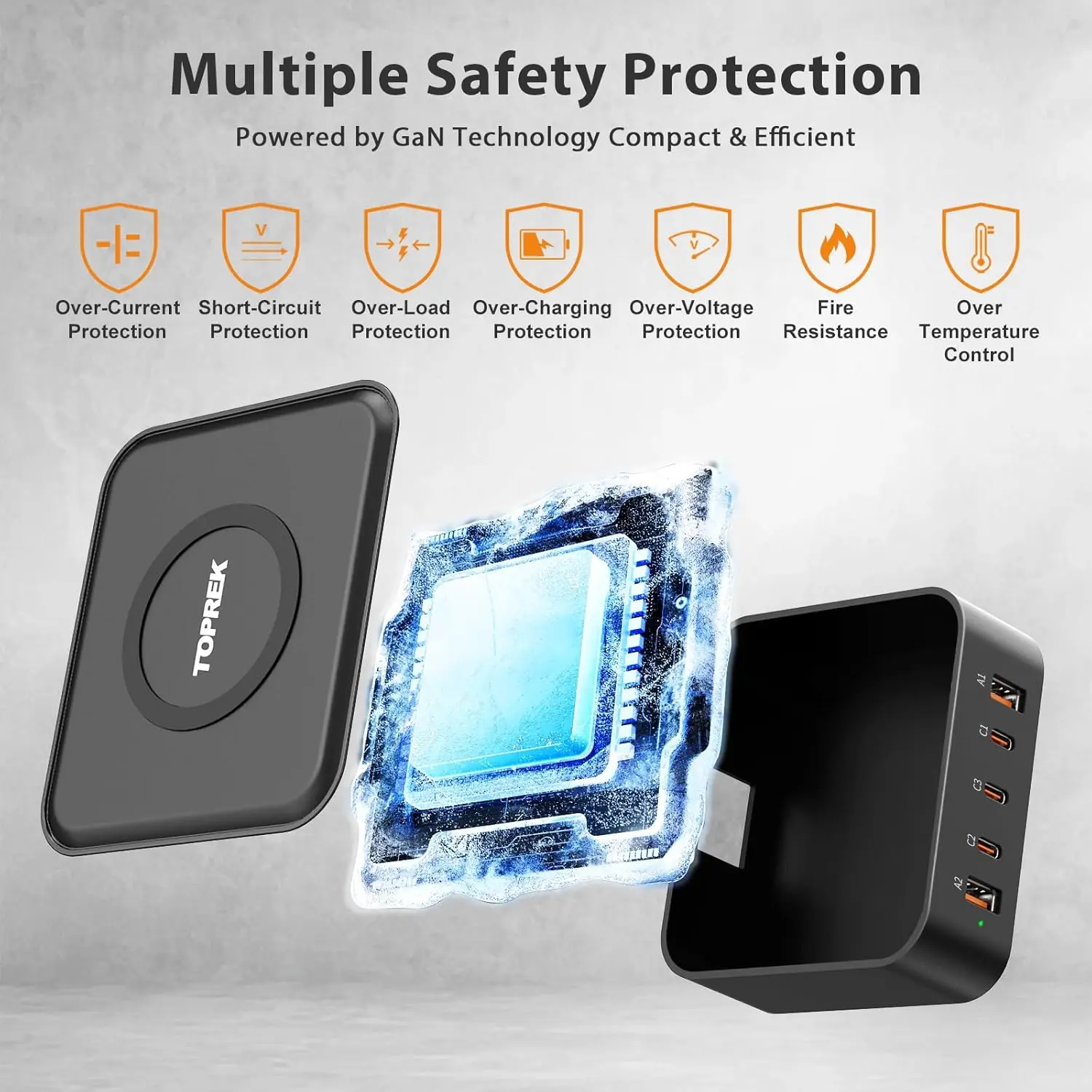 This 100W GaN charging station features three USB-C ports, two USB-A ports, and a 15W wireless charger for simultaneously powering up to six devices, making it ideal for home, office, and travel.