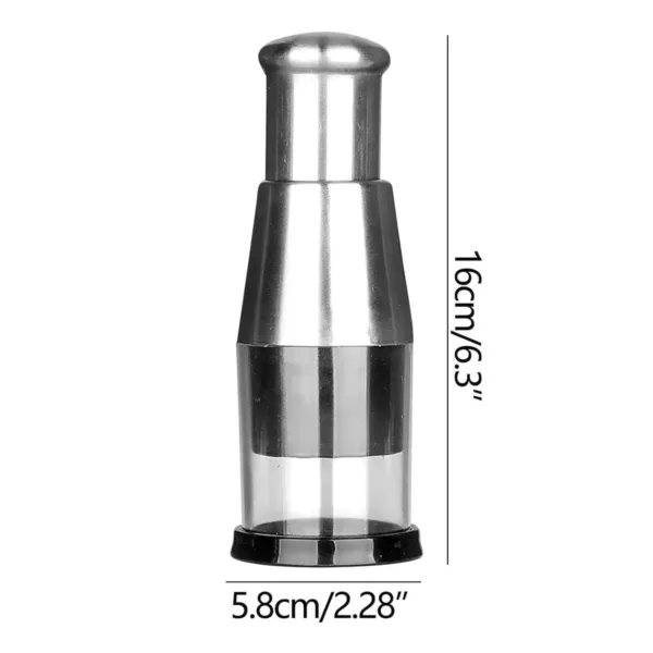 This manual garlic press is made of rust-proof stainless steel and includes a large-capacity garlic cup, blocking cup, and presser for easy mincing of garlic, ginger, and peppers.