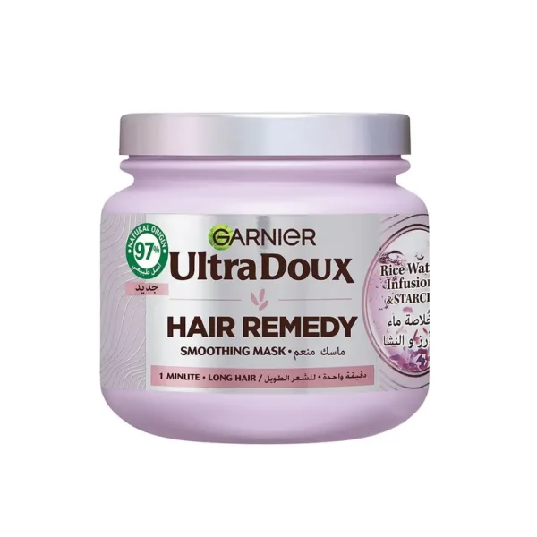 Garnier Ultra Doux Rice Water hair mask is a vegan, smoothing and moisturising hair treatment designed to retain moisture, smooth hair fibres and add light-reflecting shine to dull, dehydrated hair.