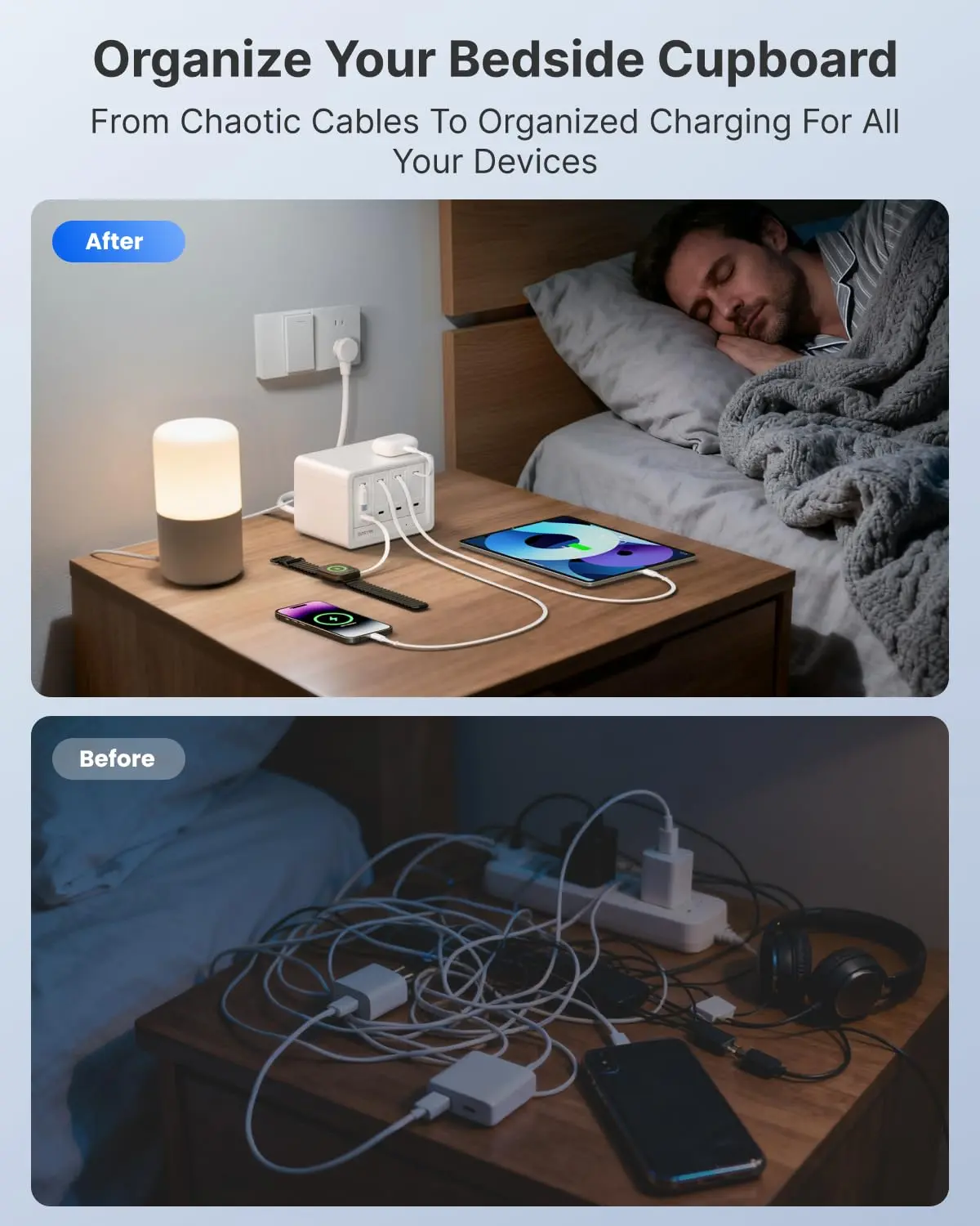 The Gitryin 12-in-1 desktop charger is a fast charging station with four retractable chargers, made of plastic and designed to charge multiple devices.