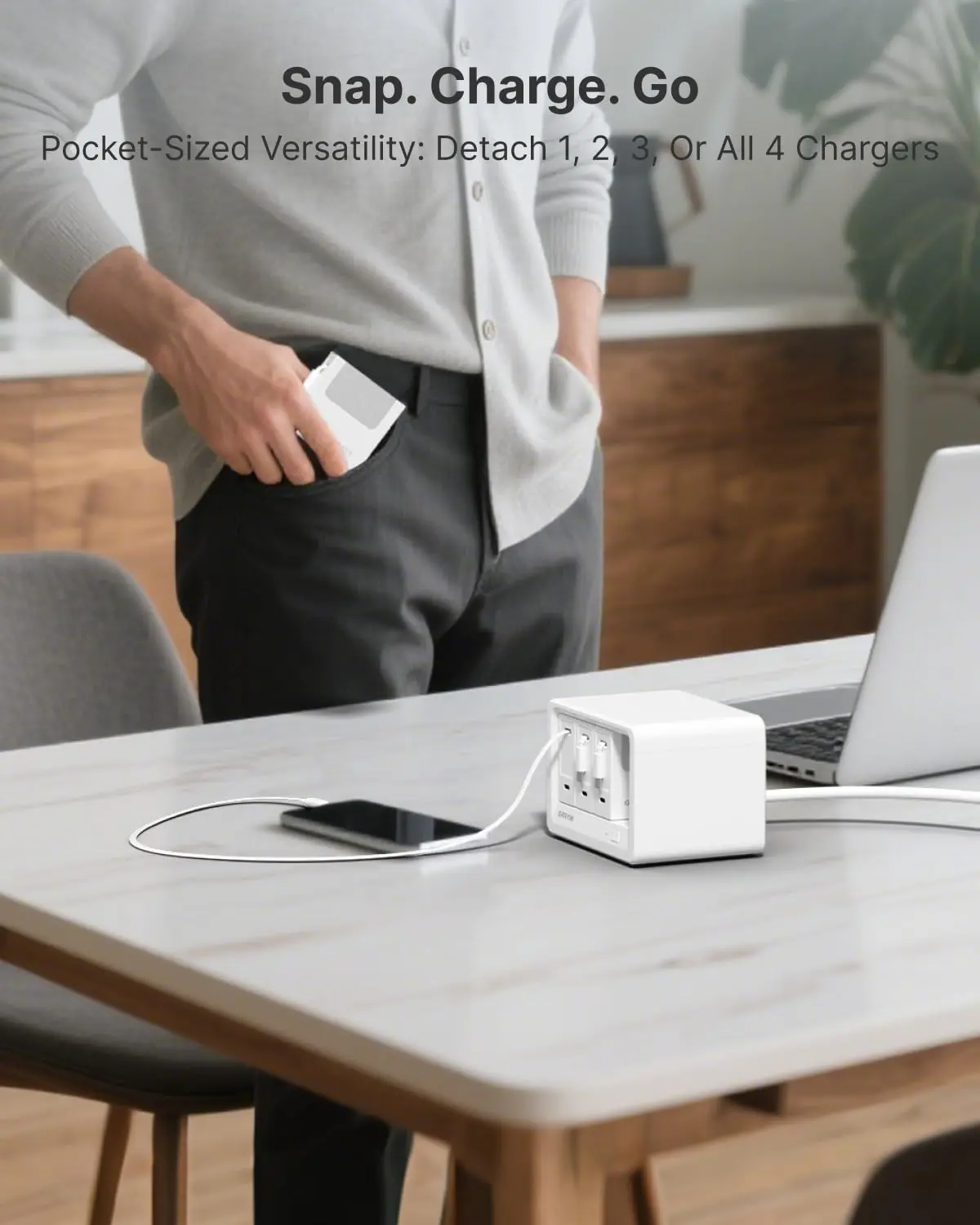 The Gitryin 12-in-1 desktop charger is a fast charging station with four retractable chargers, made of plastic and designed to charge multiple devices.
