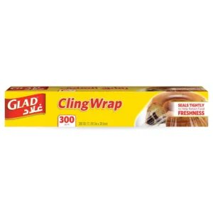 This is a roll of Glad Cling Wrap, a BPA-free plastic food wrap that grips tight for sealing and protecting food and is also microwave-safe.