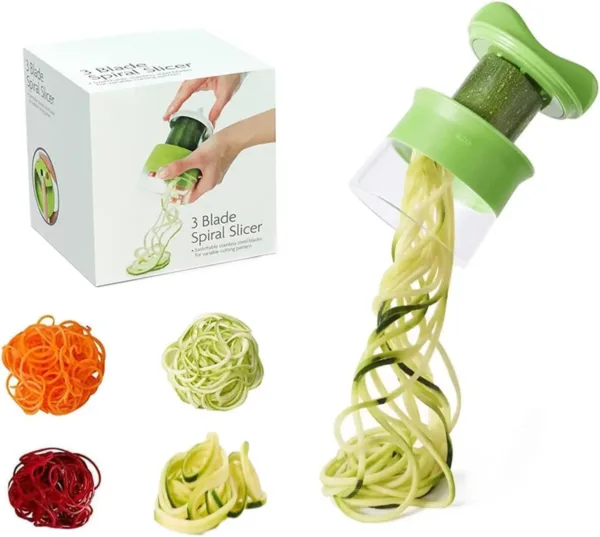 This handheld vegetable spiralizer effortlessly creates veggie noodles from carrots, cucumbers, potatoes, and other vegetables.