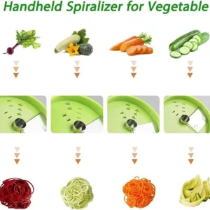 This handheld vegetable spiralizer effortlessly creates veggie noodles from carrots, cucumbers, potatoes, and other vegetables.
