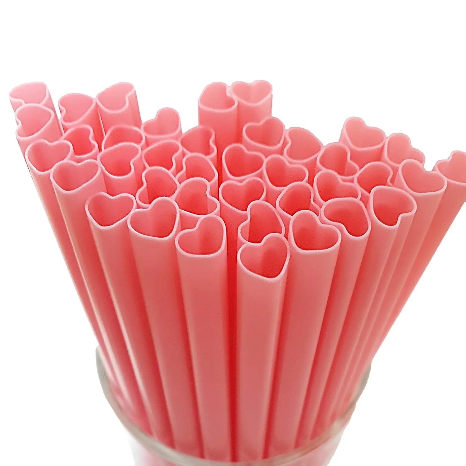 This set of 100 individually wrapped, disposable, heart-shaped pink plastic straws adds a touch of lovely, bright mood to daily drinks, parties, celebrations, picnics, and bridal showers.
