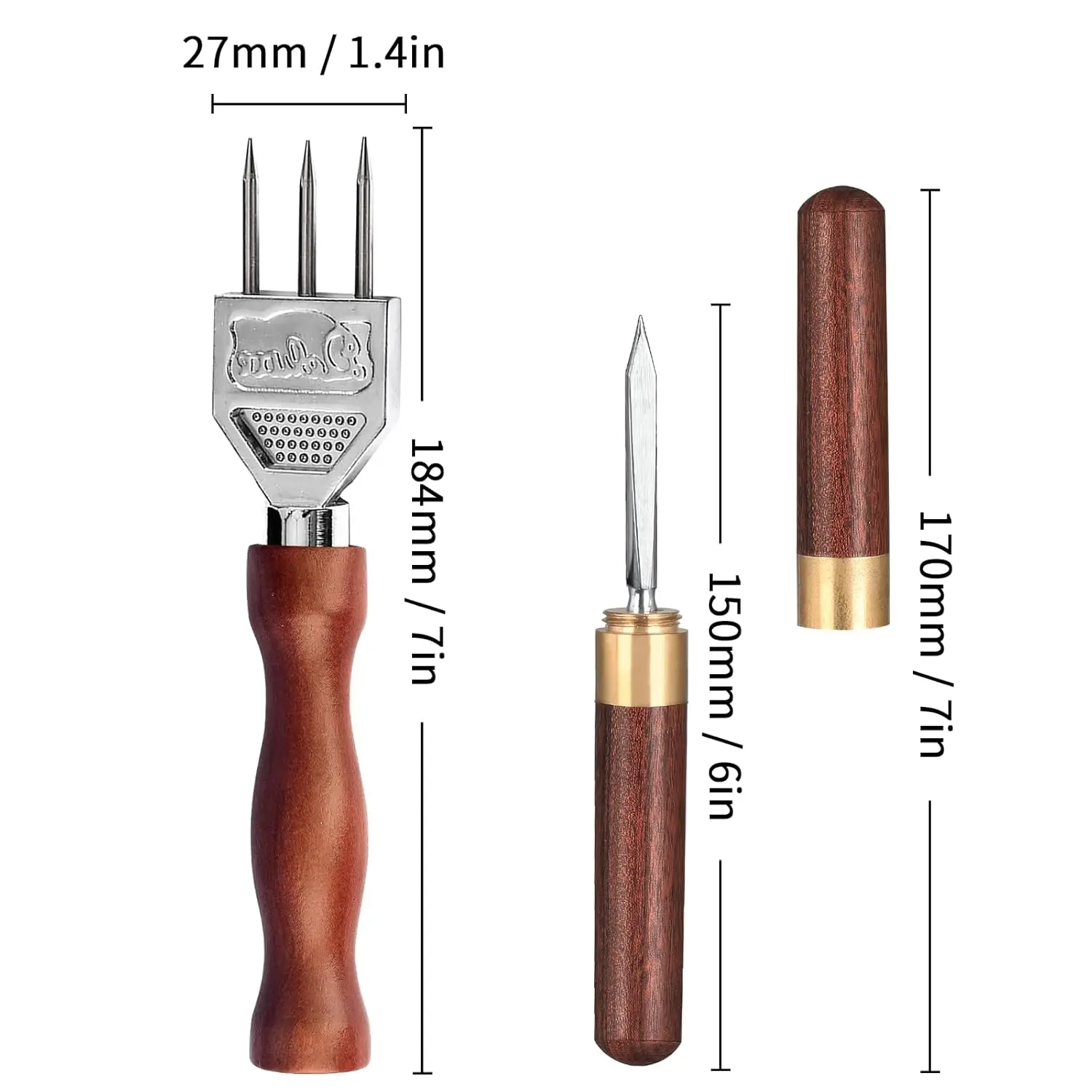 This three-pronged ice pick is made of stainless steel with a wooden handle and is a durable carving tool for bartenders to create ice chunks for chilling drinks.