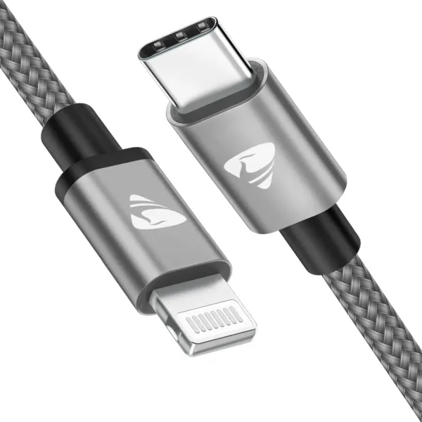 This is a durable and fast charging USB C to Lightning cable compatible with various iPhone models including iPhone 14, 13, 12, and 11 series, as well as iPads.