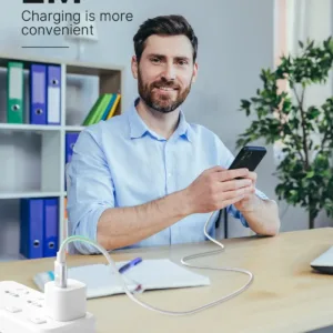 A 2M Aioneus iPhone Charger Cable with USB C to Lightning connectors, designed for fast charging of compatible iPhones and iPads, ensuring a reliable and durable connection for both power and data transfer.