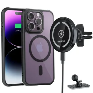 This is a magnetic wireless car charger mount for iPhone 16, 15, 14, and 13 series, featuring 15W fast charging, a strong magnetic hold, and 360-degree rotation for safe and convenient viewing.