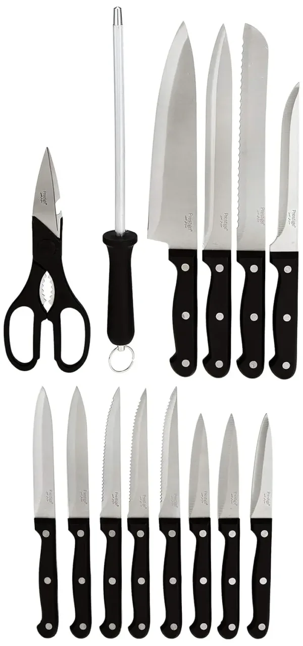 This 15-piece knife block set features superior quality Japanese steel blades for precision cutting in the kitchen, complete with cooking and serving knives, offering superior comfort, balance, and control.