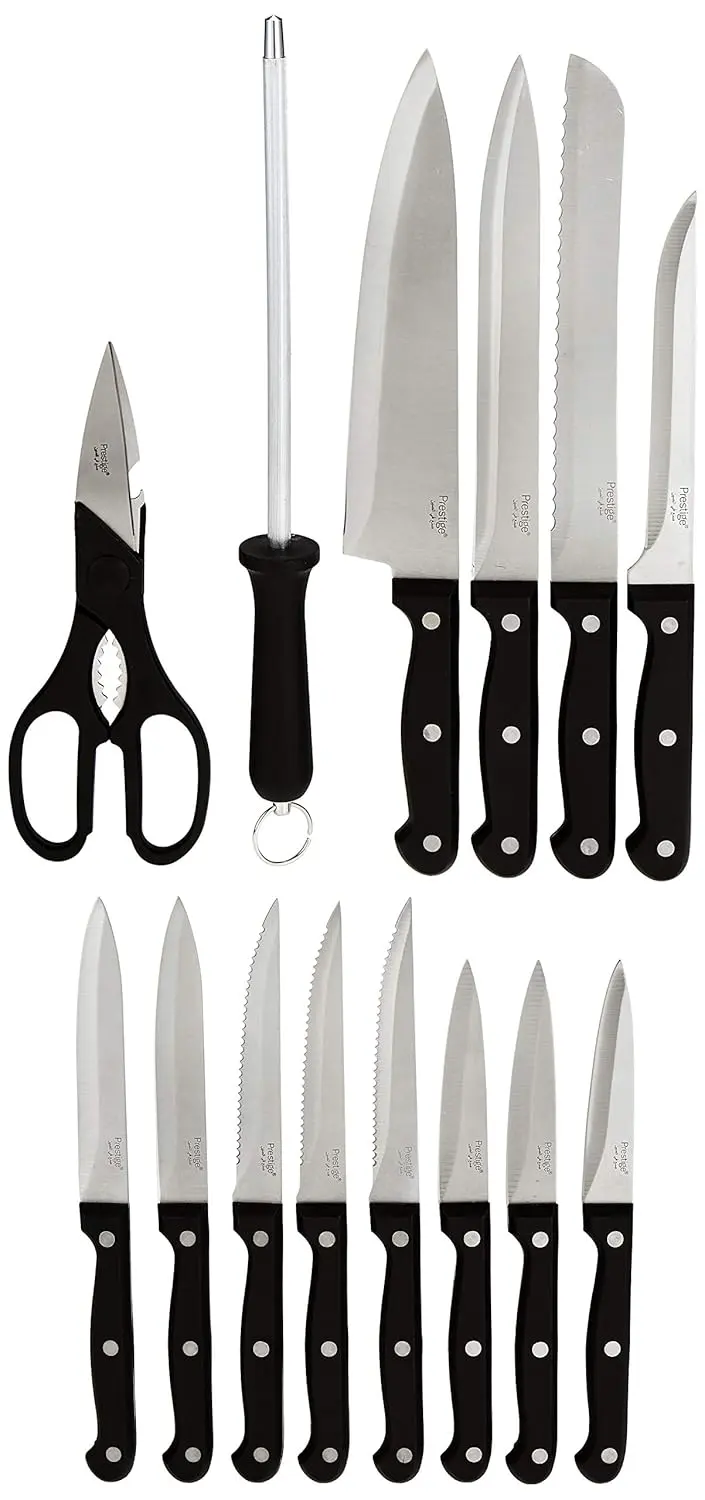 This 15-piece knife block set features superior quality Japanese steel blades for precision cutting in the kitchen, complete with cooking and serving knives, offering superior comfort, balance, and control.