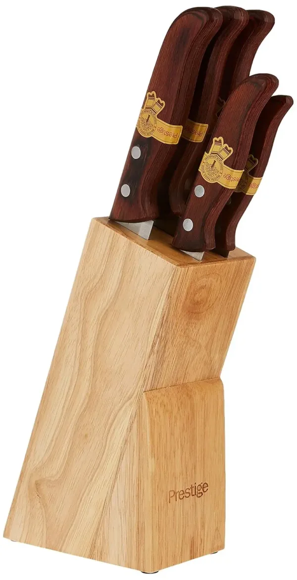 This 15-piece knife block set features superior quality Japanese steel blades for precision cutting in the kitchen, complete with cooking and serving knives, offering superior comfort, balance, and control.
