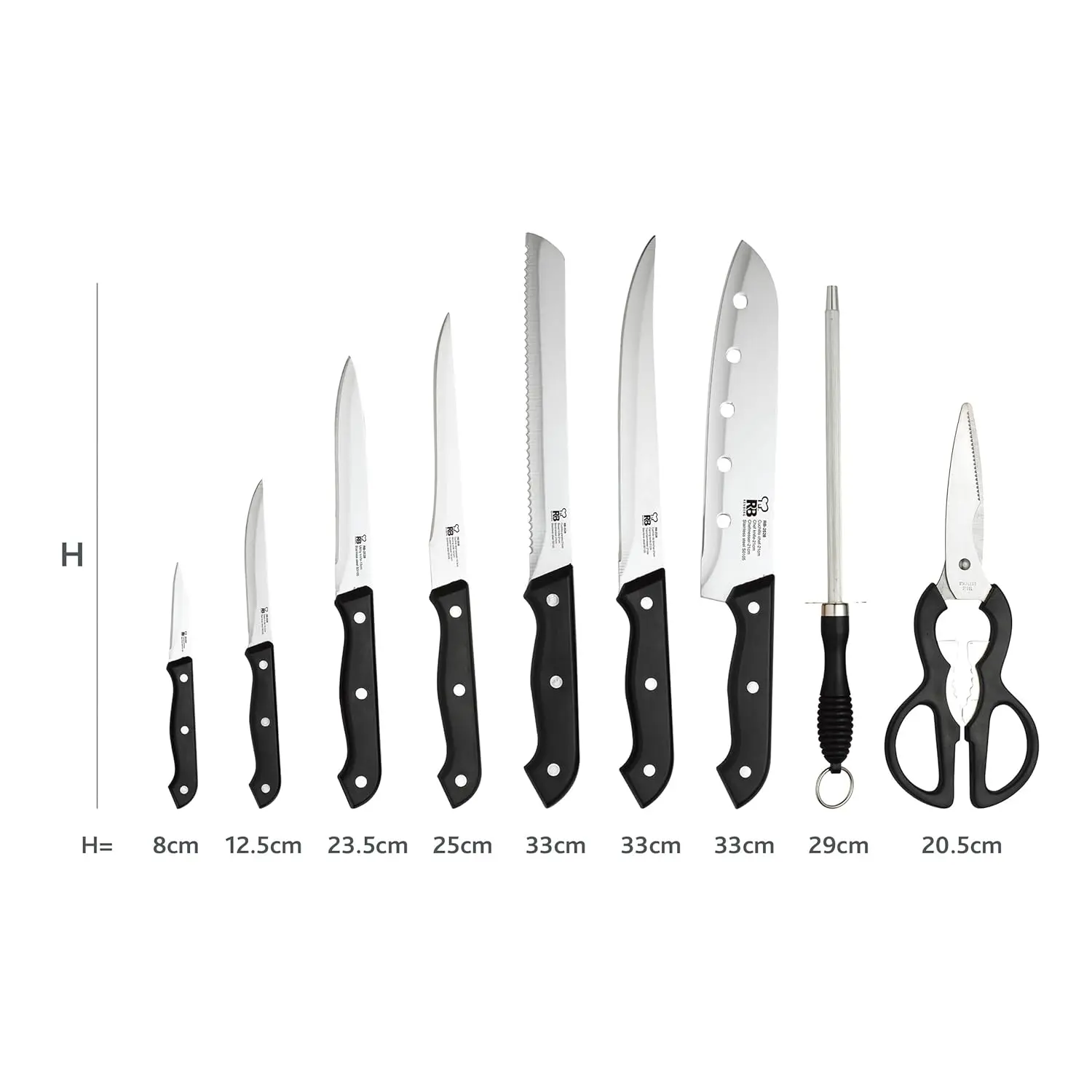 This Renberg Tenessy 15-piece multi-color knife set includes a chef