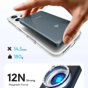 This is a grey Kuulaa 10000mAh Qi2 magnetic wireless power bank and portable charger, designed for fast 15W charging of iPhone 12-17 series and other mobile phones with PD20W USB-C output.