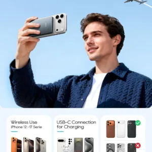 This is a grey Kuulaa 10000mAh Qi2 magnetic wireless power bank and portable charger, designed for fast 15W charging of iPhone 12-17 series and other mobile phones with PD20W USB-C output.