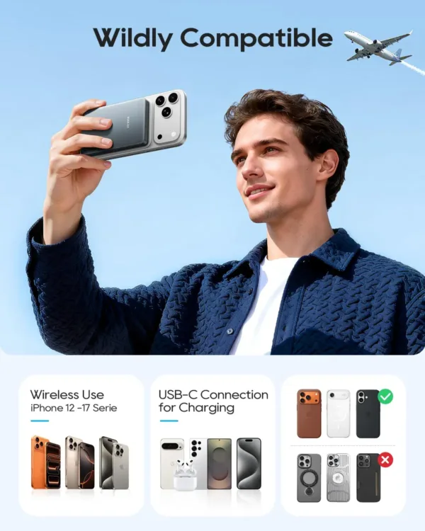 This is a grey Kuulaa 10000mAh Qi2 magnetic wireless power bank and portable charger, designed for fast 15W charging of iPhone 12-17 series and other mobile phones with PD20W USB-C output.