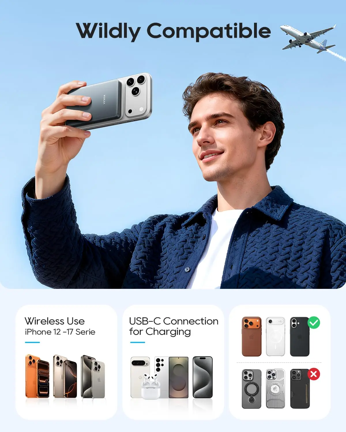 This is a grey Kuulaa 10000mAh Qi2 magnetic wireless power bank and portable charger, designed for fast 15W charging of iPhone 12-17 series and other mobile phones with PD20W USB-C output.