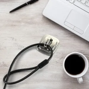 This 10-pack of QWORK steel laptop cable lock anchors provide a secure mounting point to protect laptops with keyed or combination cable locks from theft, featuring easy installation with included screws and mounting tape.