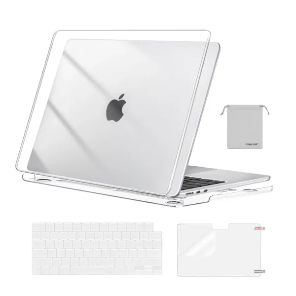 Crystal clear plastic case with keyboard cover and screen protector compatible with MacBook Air 13 inch M4 M3 M2 models A3240 A3113 and A2681 with Touch ID released from 2022 to 2026.