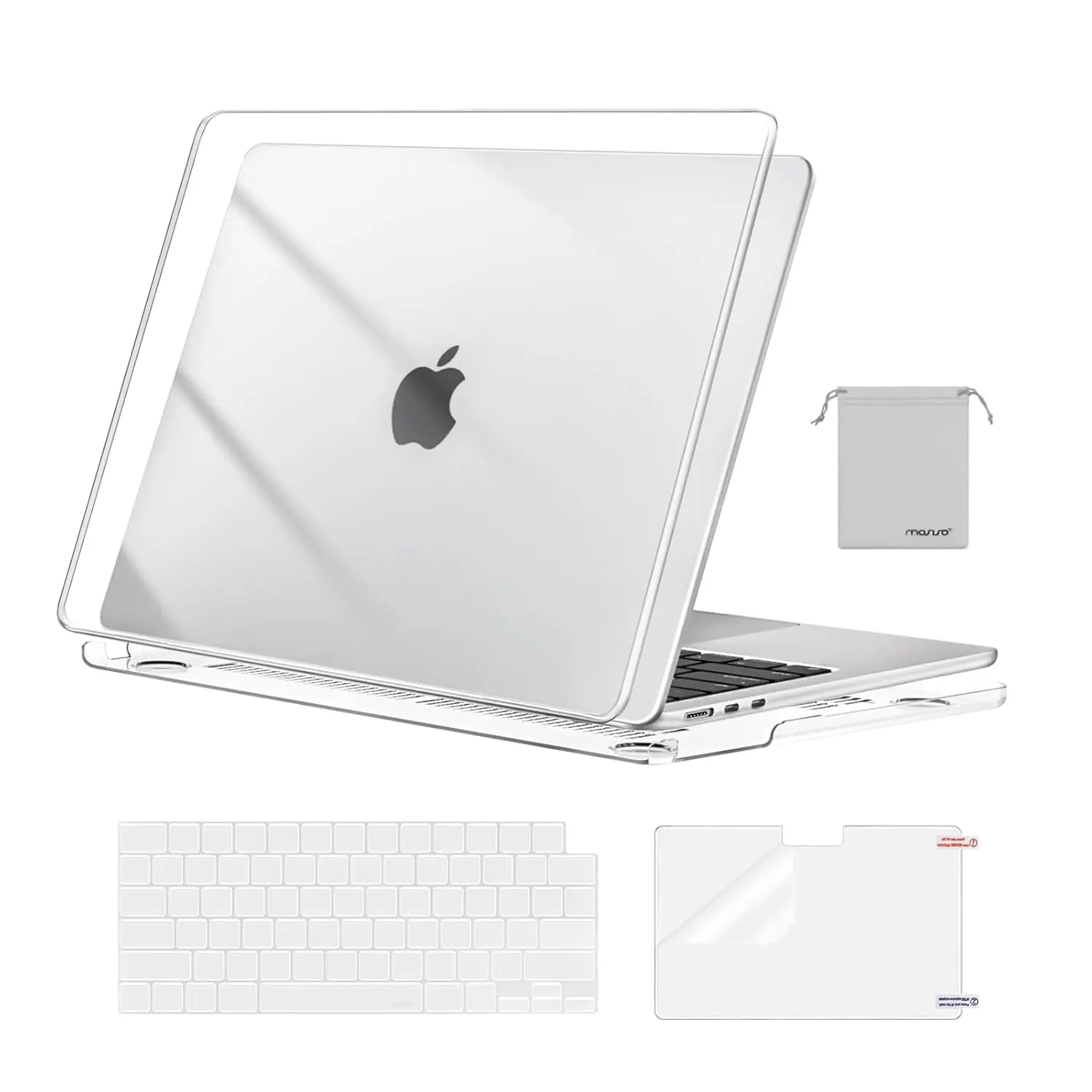 Crystal clear plastic case with keyboard cover and screen protector compatible with MacBook Air 13 inch M4 M3 M2 models A3240 A3113 and A2681 with Touch ID released from 2022 to 2026.