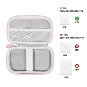 This handy CaseSack carrying case provides excellent protection for a MacBook Air Pro charger, iPhone MagSafe charger, USB C hub, and multiport adapter.