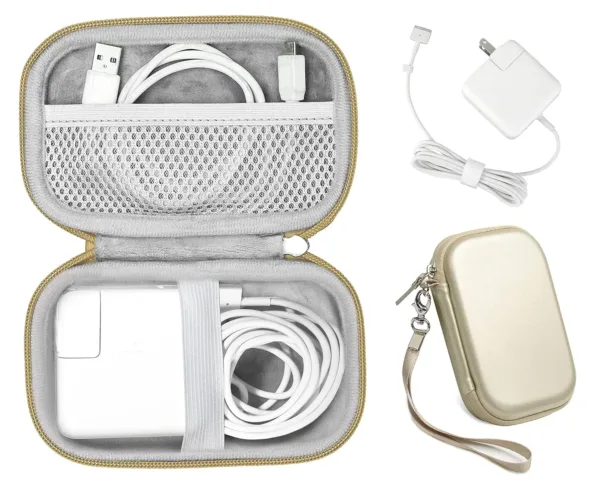 This handy CaseSack carrying case provides excellent protection for a MacBook Air Pro charger, iPhone MagSafe charger, USB C hub, and multiport adapter.
