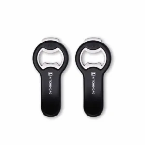 This 2-pack of KITCHENDAO magnetic beer bottle openers with cap catchers are perfect for opening beer and soda cans, and easily sticks to your refrigerator for convenient storage.