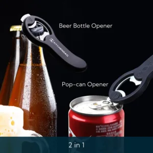 This 2-pack of KITCHENDAO magnetic beer bottle openers with cap catchers are perfect for opening beer and soda cans, and easily sticks to your refrigerator for convenient storage.