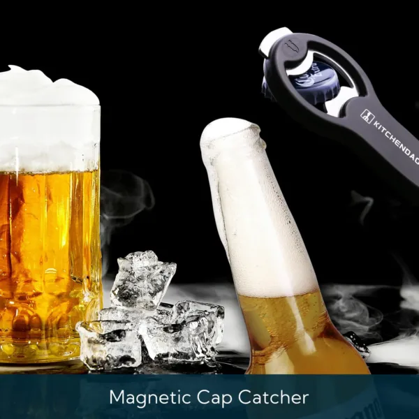 This 2-pack of KITCHENDAO magnetic beer bottle openers with cap catchers are perfect for opening beer and soda cans, and easily sticks to your refrigerator for convenient storage.