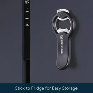 This 2-pack of KITCHENDAO magnetic beer bottle openers with cap catchers are perfect for opening beer and soda cans, and easily sticks to your refrigerator for convenient storage.