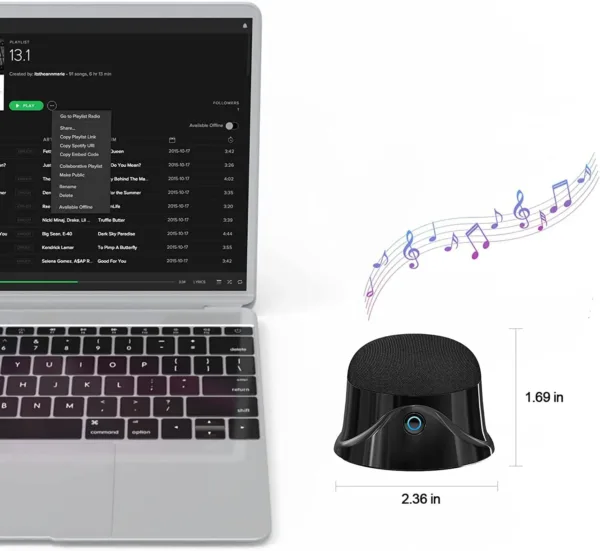 This is a portable magnetic Bluetooth speaker that features a strong magnet for easy adsorption to metal surfaces, offers 5W stereo sound, deep bass, and 9 hours of playtime, and is compatible with iPhone 12/13/14.