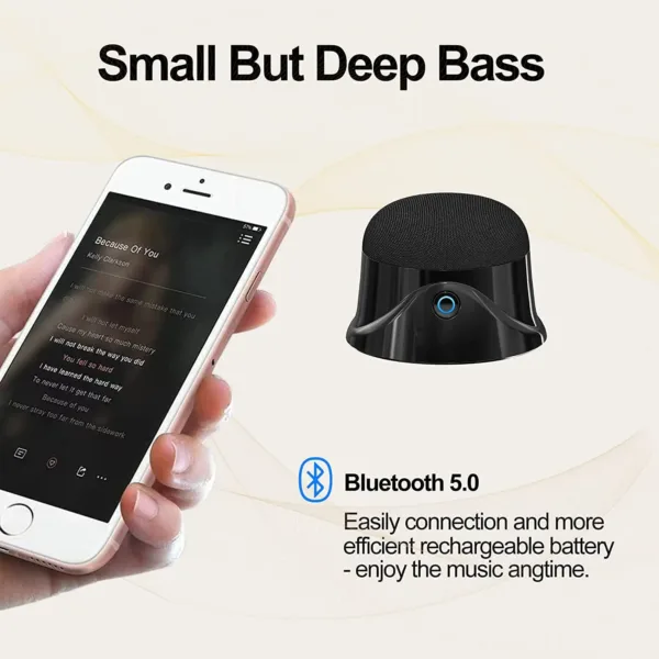 This is a portable magnetic Bluetooth speaker that features a strong magnet for easy adsorption to metal surfaces, offers 5W stereo sound, deep bass, and 9 hours of playtime, and is compatible with iPhone 12/13/14.